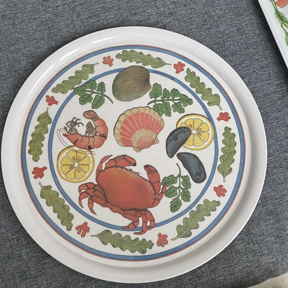 Melamaster Great Britain Serving Tray MaJilly Design Crab Scallop Shrimp Round